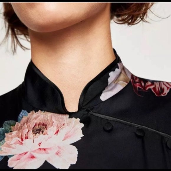 X SMALL Zara Chinese Style Silk Floral Dress - Picture 6 of 8